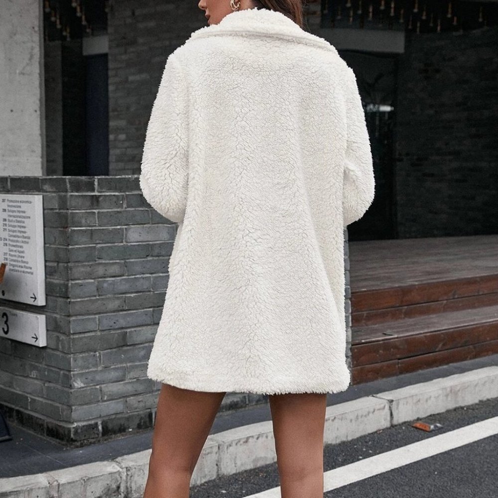 white double breasted teddy coat chic contemporary streetwear - Picture 3 of 5